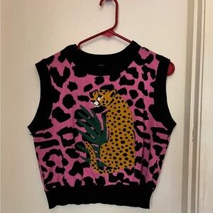 Leopard Print Sleeveless Midi Dress - Pink and Black